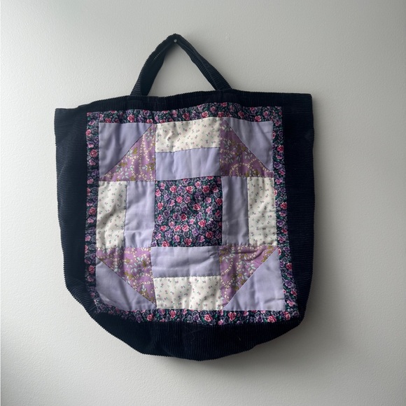 Handbags - Quilted & Corduroy Floral Patchwork Tote Bag